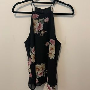 Halter black floral tank top